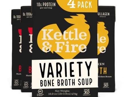 4-pack, Beef & Chicken Bone Broth, Kettle and Fire Keto Diet Friendly, Paleo Friendly, Whole 30 Approved, Gluten Free, contains Collagen, 10g of Protein, 16.9oz each on Sale