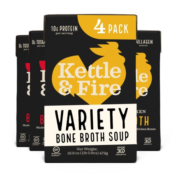 4-pack, Beef & Chicken Bone Broth, Kettle and Fire Keto Diet Friendly, Paleo Friendly, Whole 30 Approved, Gluten Free, contains Collagen, 10g of Protein, 16.9oz each on Sale