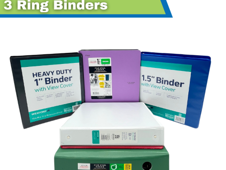 3 Ring Binders - assorted widths: Box of 12 or more For Cheap